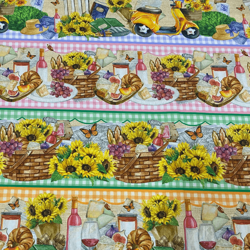 Tricoline estampa digital barrado picnic floral 