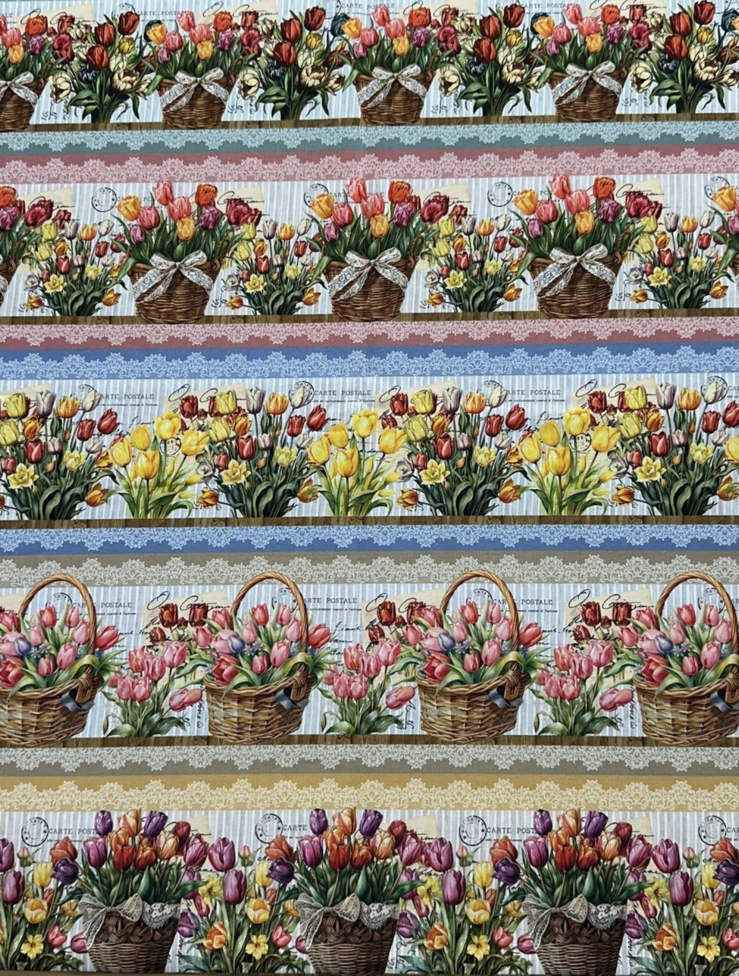 Tricoline estampa digital barrado tulipas