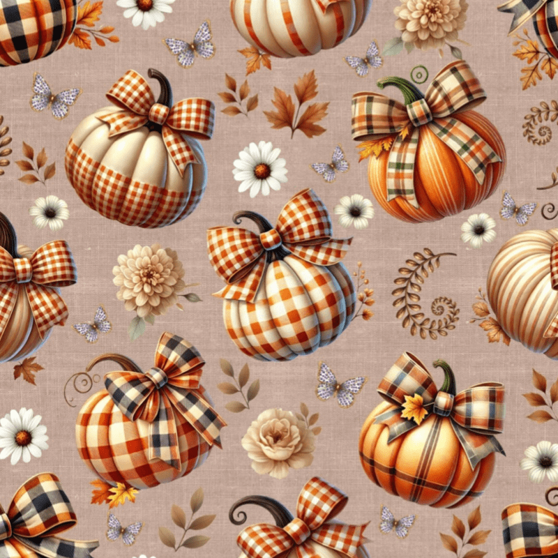 Tricoline estampa digital abóboras e laços 