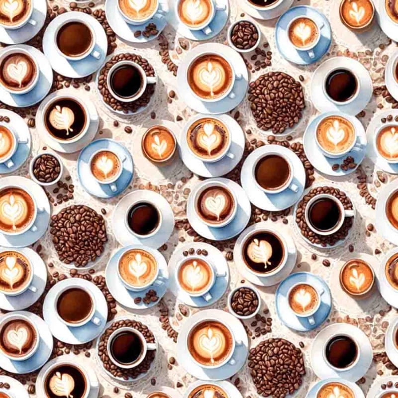 Tricoline estampa digital coffee time xícaras