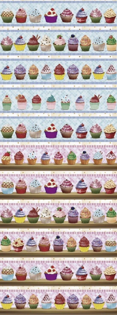 Tricoline estampa digital barrado cupcake rosa e azul