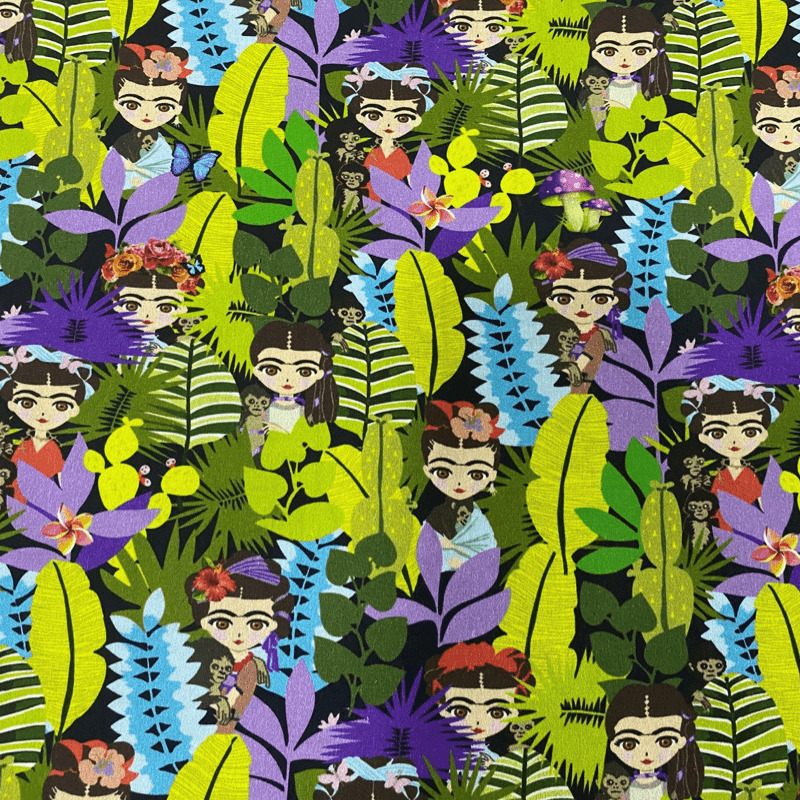 Tricoline estampa digital Frida e plantas