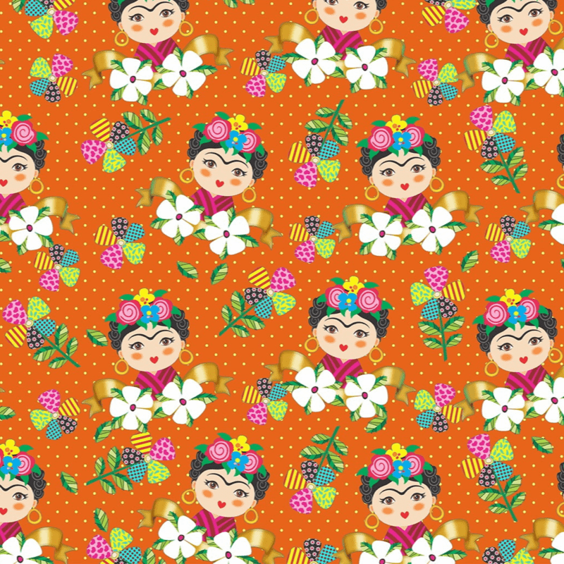 Tricoline estampa digital Frida laranja 