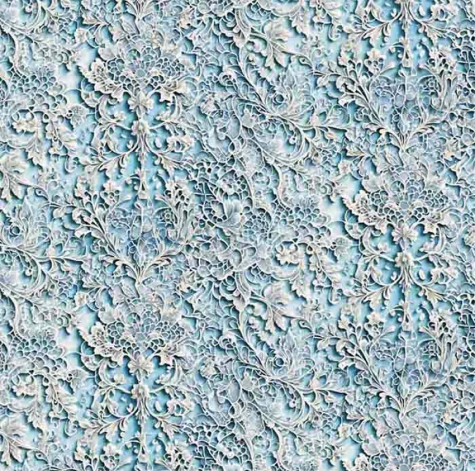 Tricoline estampa digital tipo renda azul