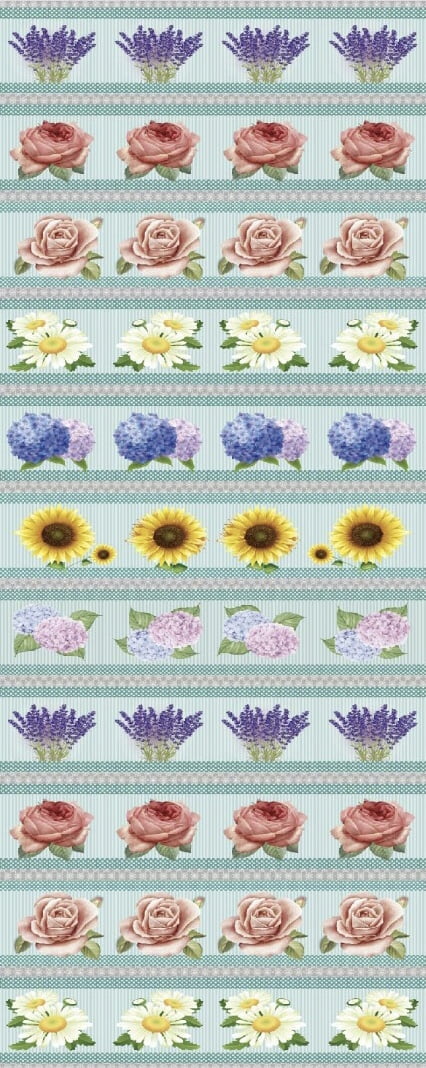 Tricoline estampa digital barrado floral fundo tiffany 