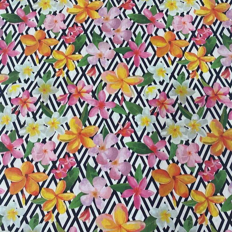 Tricoline estampa digital floral com geométrico 