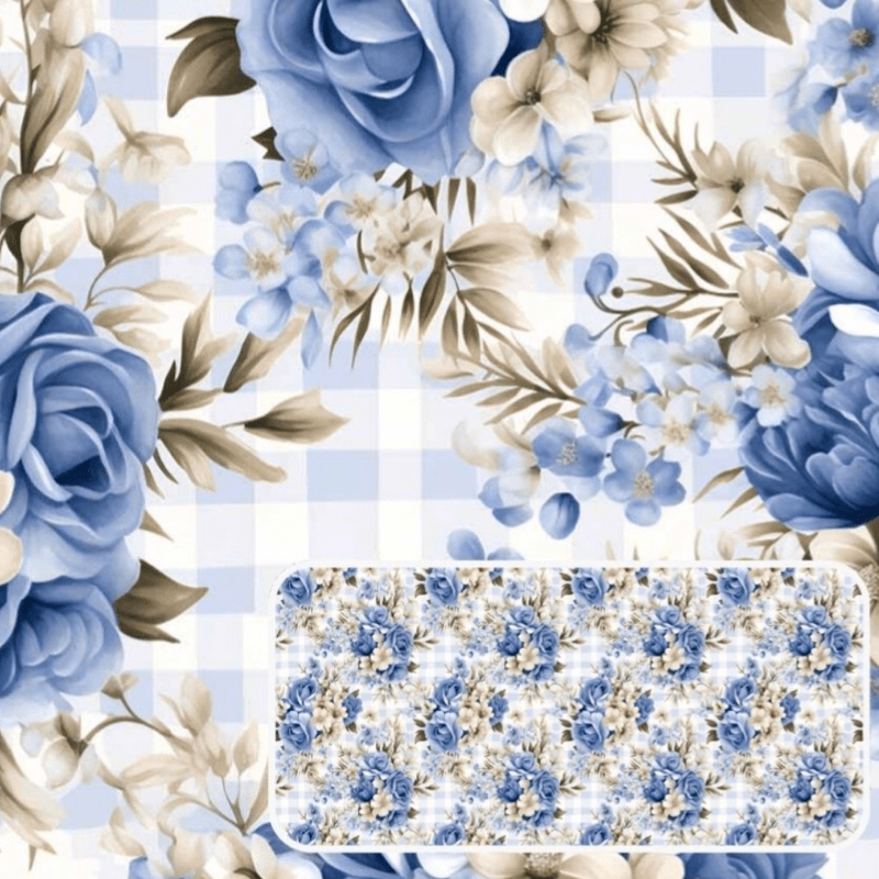 Tricoline estampa digital floral fundo médio xadrez bloomy