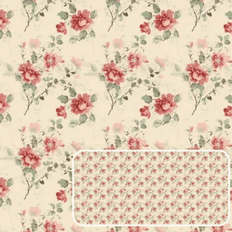 Tricoline estampa digital floral miúdo fundo bege Shabby Romance