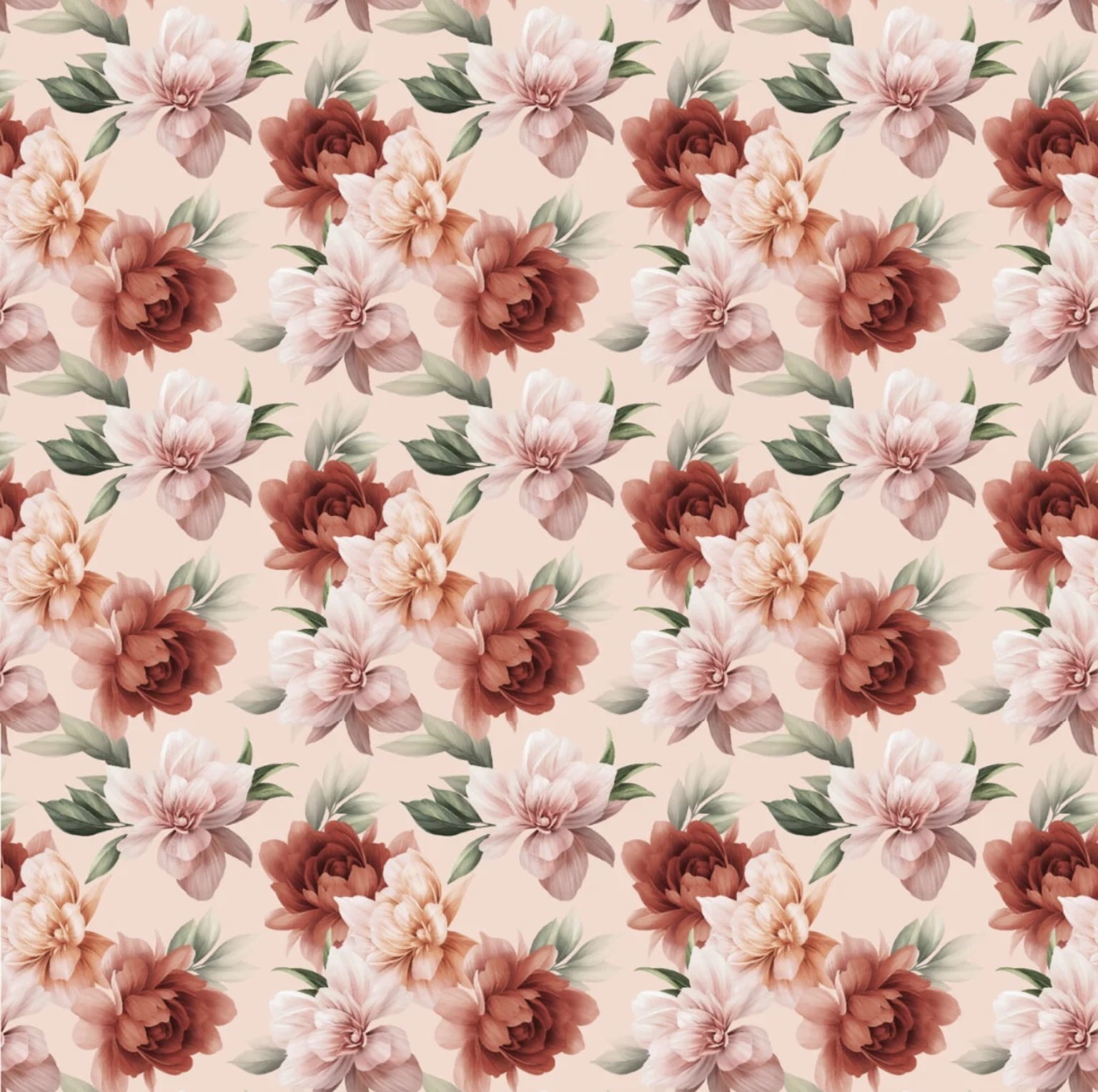 Tricoline estampa digital floral romântico coral