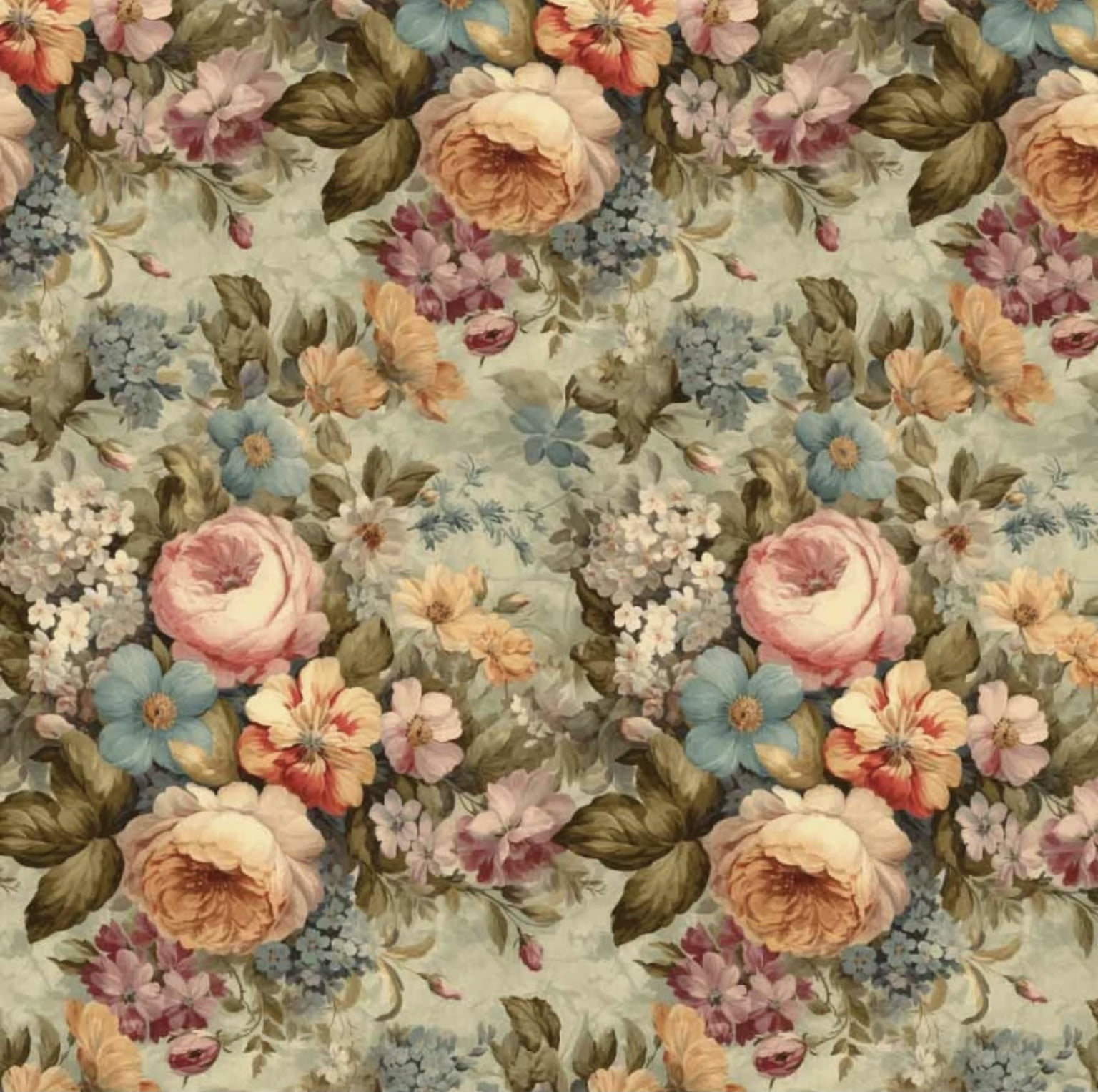 Tricoline estampa digital floral vintage médio verde