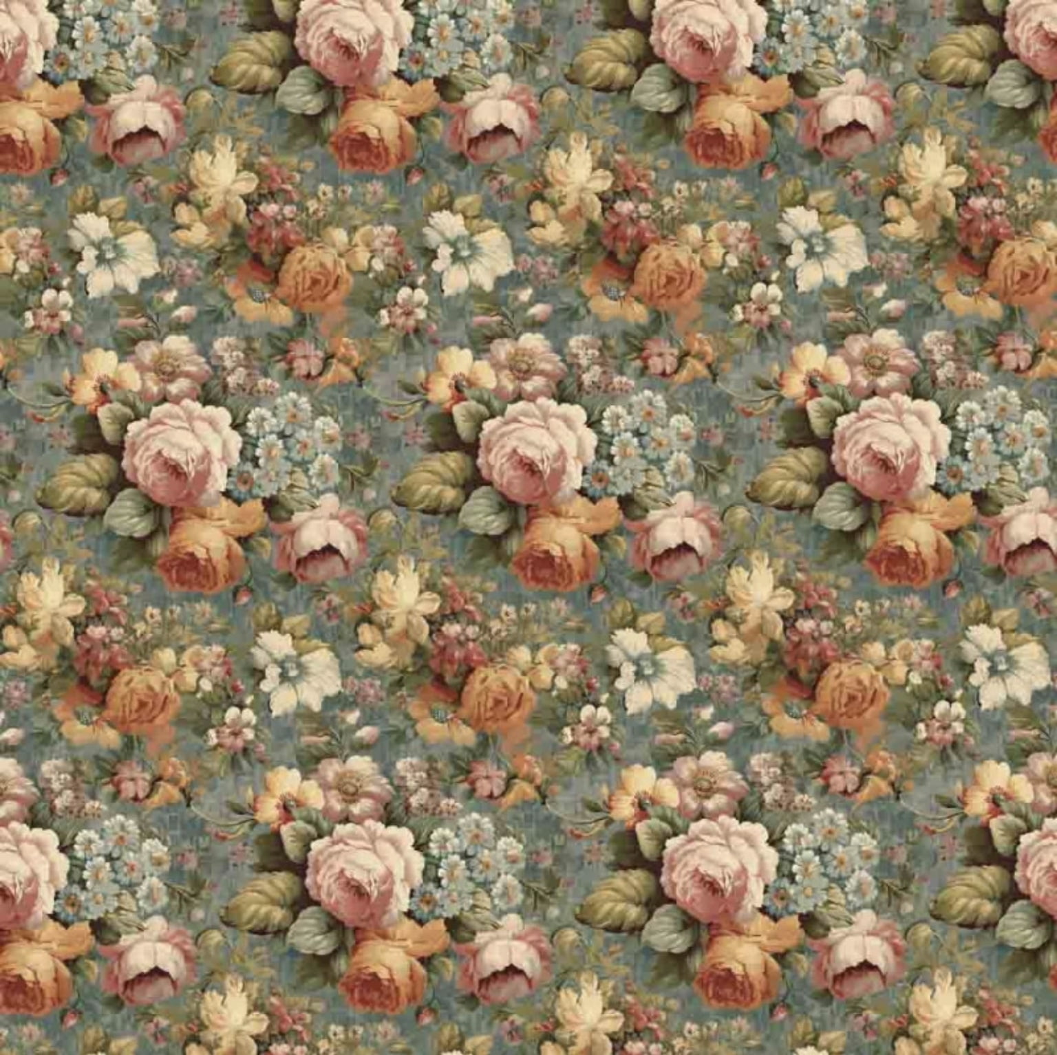 Tricoline estampa digital floral vintage médio azul 