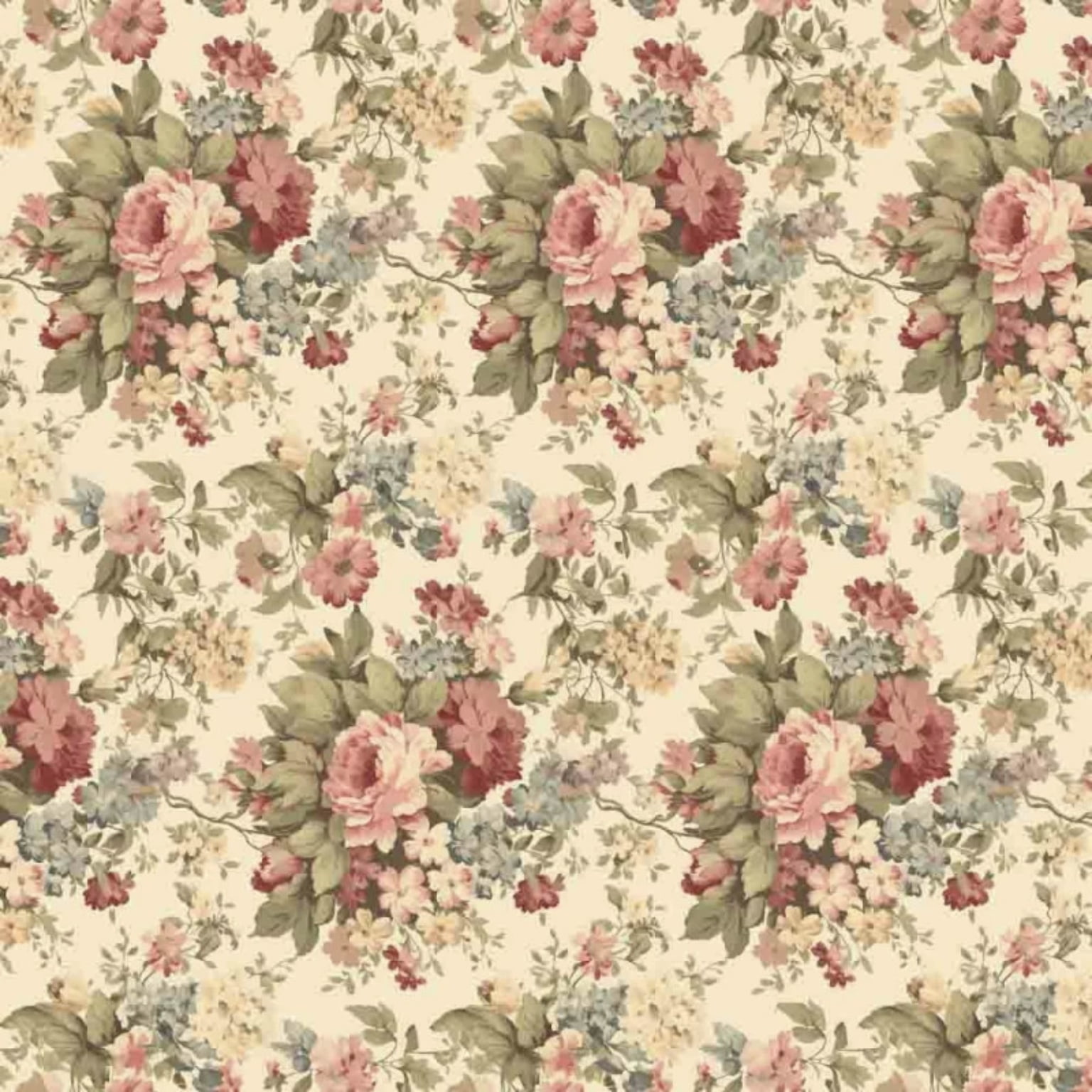Tricoline estampa digital floral vintage médio bege 