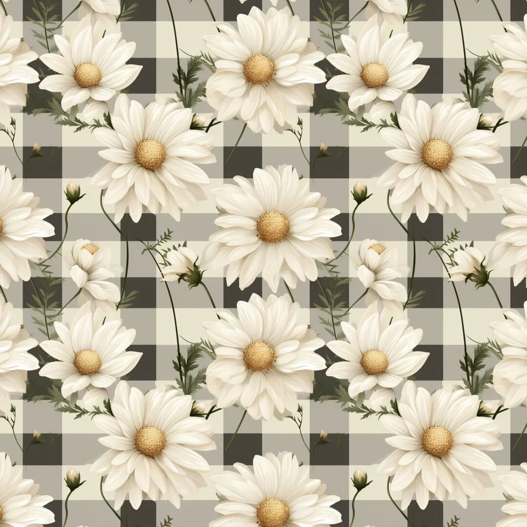 Tricoline estampa digital girassol fundo xadrez preto 