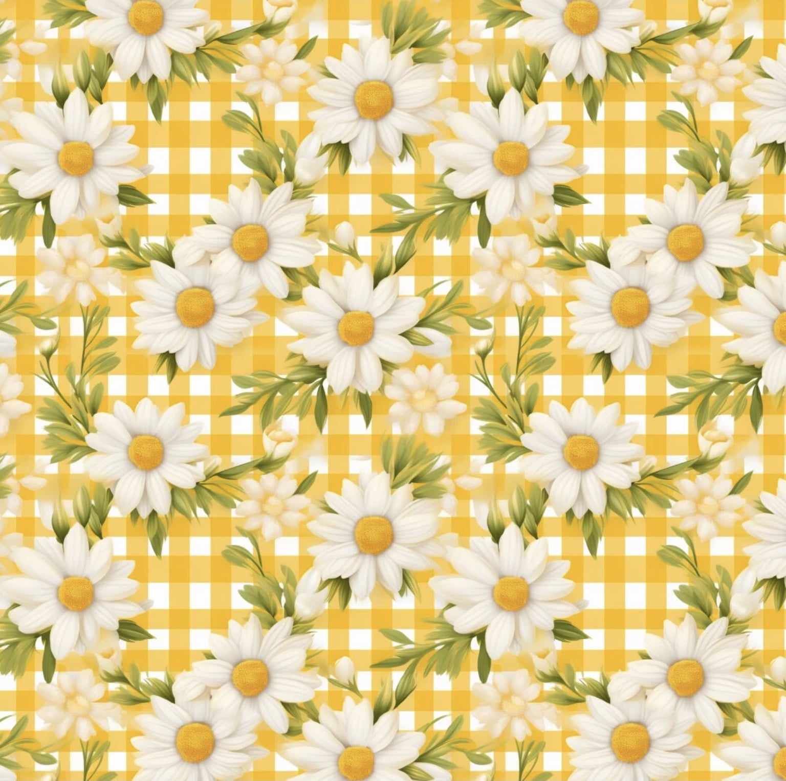 Tricoline estampa digital girassol fundo xadrez amarelo 