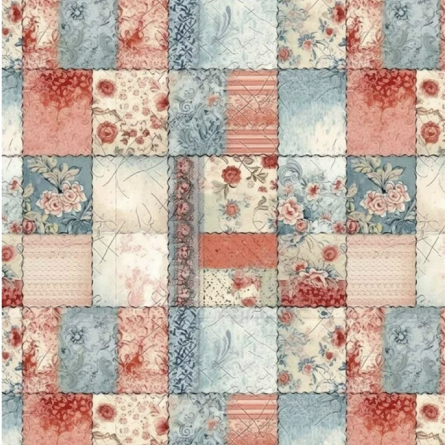 Tricoline estampa digital puro patchwork rosa e azul claro 