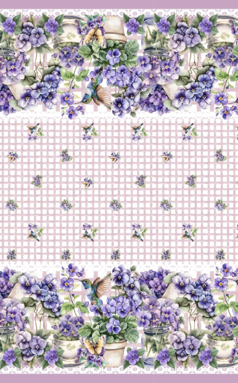 Tricoline estampa digital toalha de mesa violetas