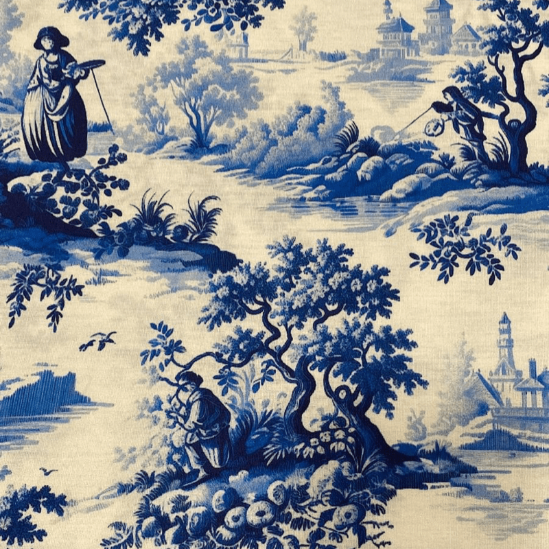 Tricoline estampa digital toile de jouy azul