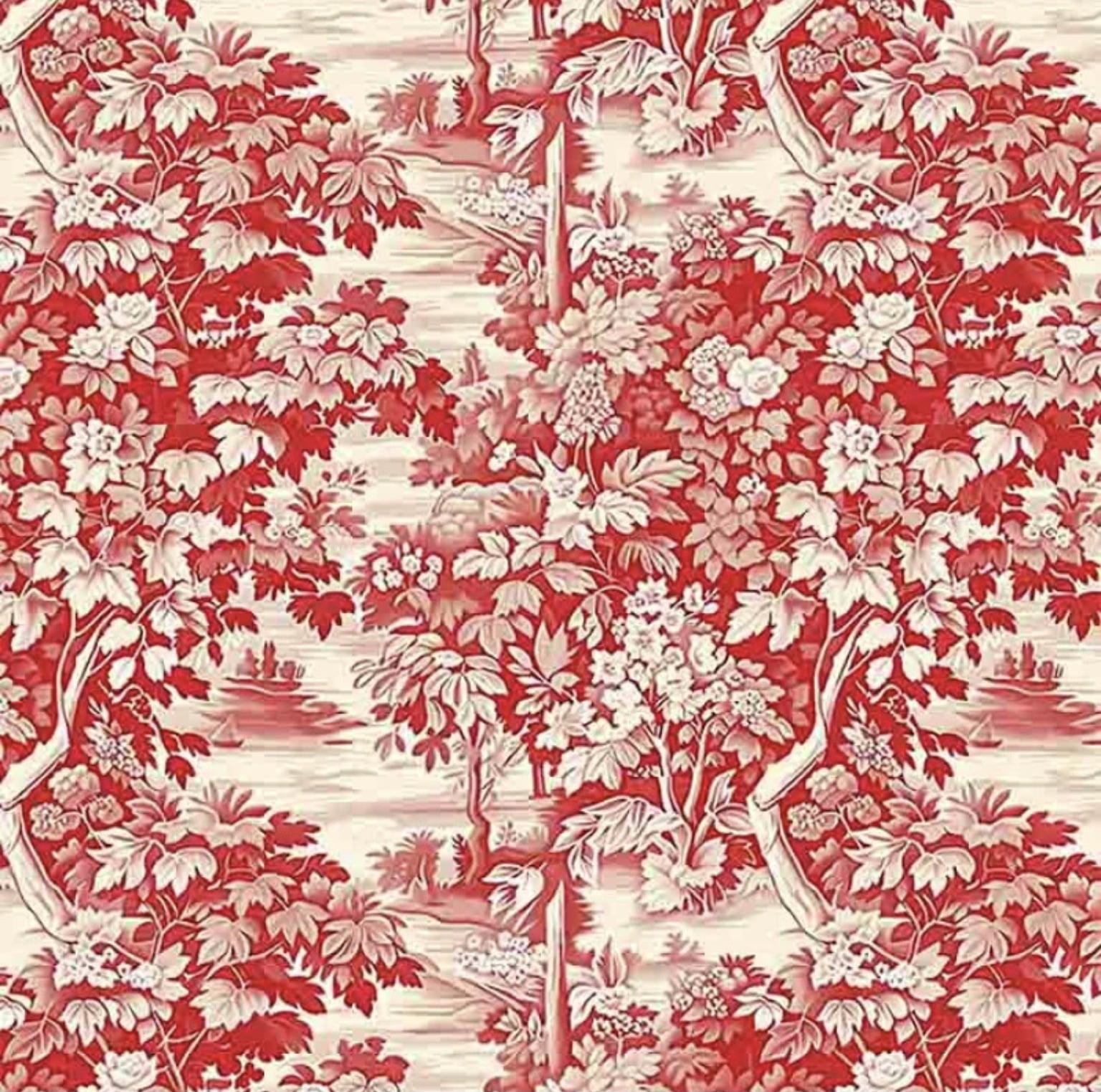 Tricoline estampa digital toile de jouy vintage red