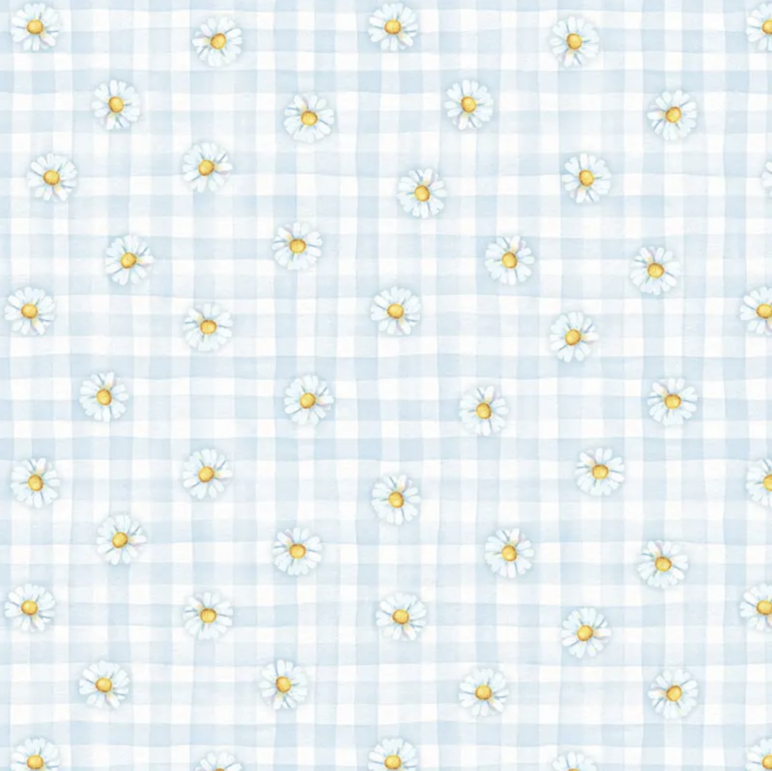 Tricoline estampa digital xadrez aquarela com margaridas 