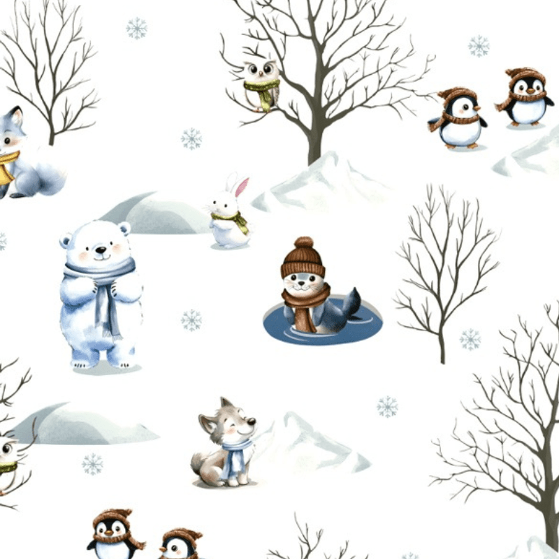 Tricoline estampa digital bichinhos na neve 