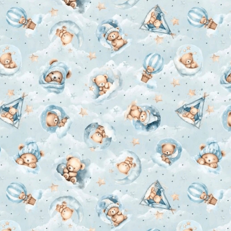 Tricoline estampa digital blue bear dream