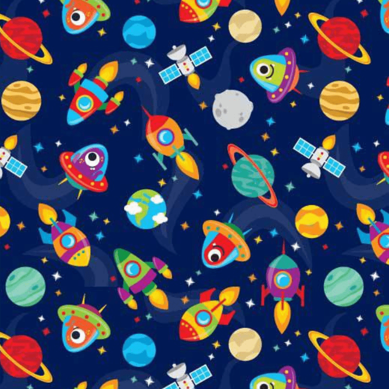 Tricoline estampa digital espacial fundo azul 