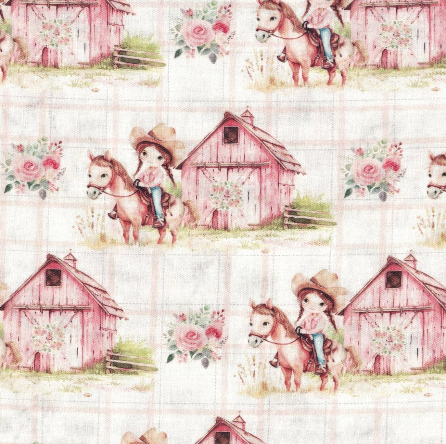 Tricoline estampa digital menina e celeiro 