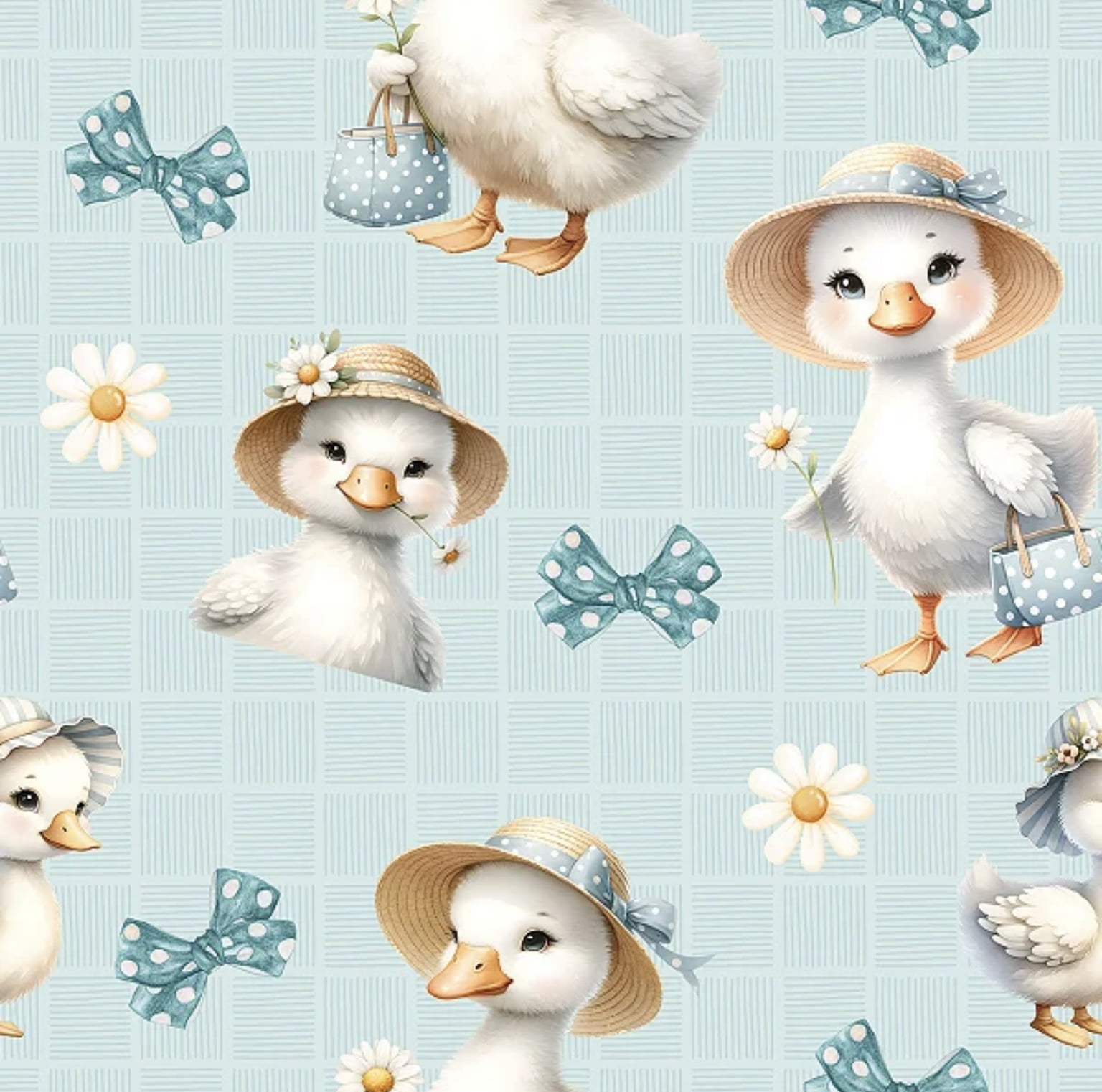 Tricoline estampa digital patinhos com laços 