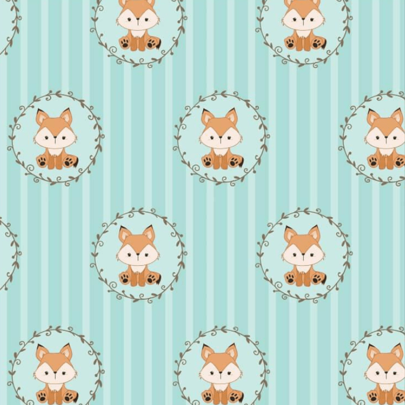 Tricoline estampa digital raposinha fundo tiffany listrado 