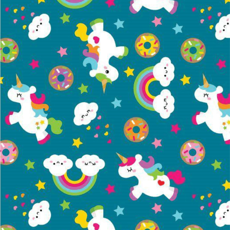 Tricoline estampa digital unicórnio fundo jade