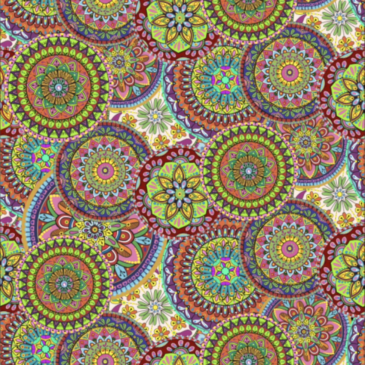 Tricoline estampa digital mandalas rosa pink e verde