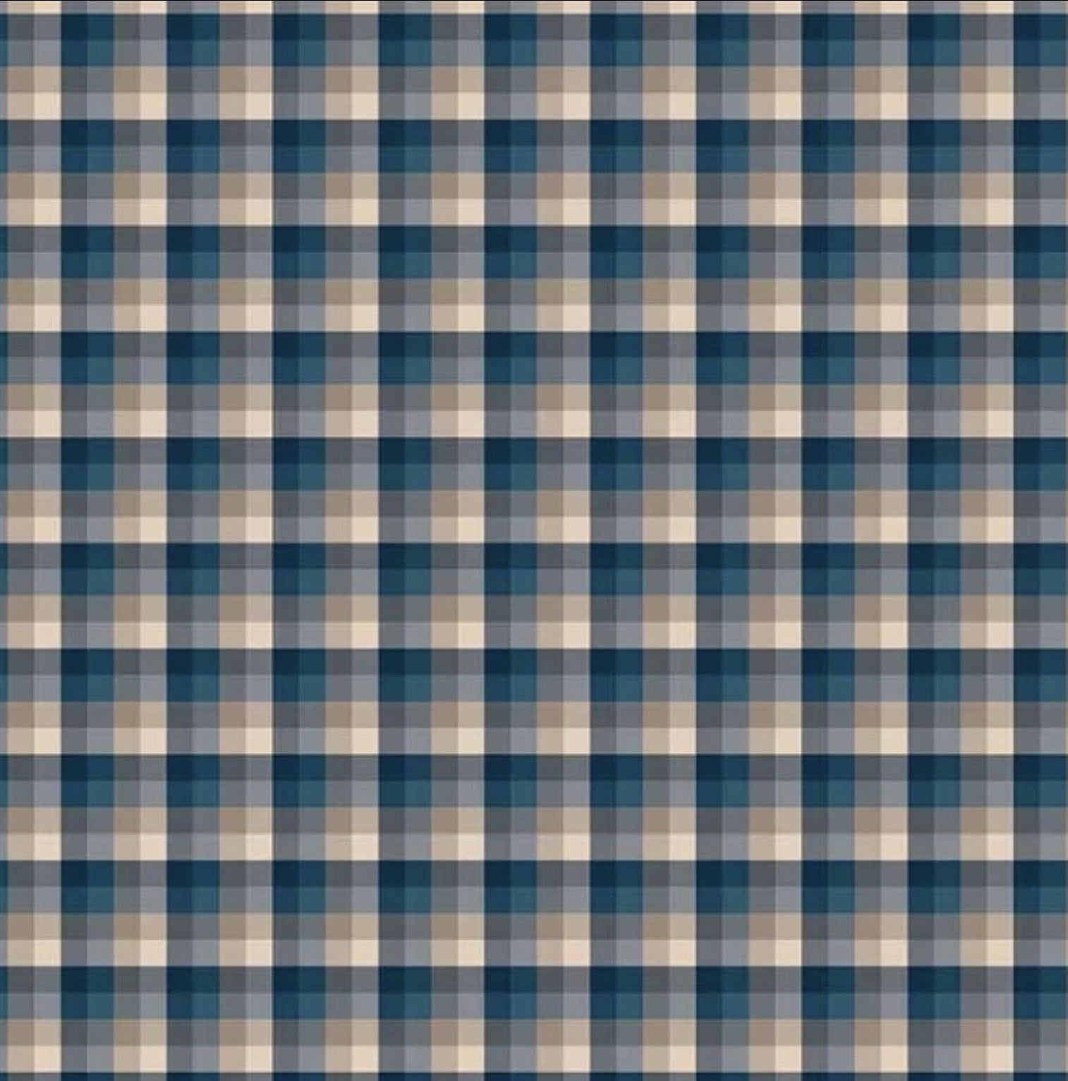 Tricoline estampa digital xadrez azul com caqui