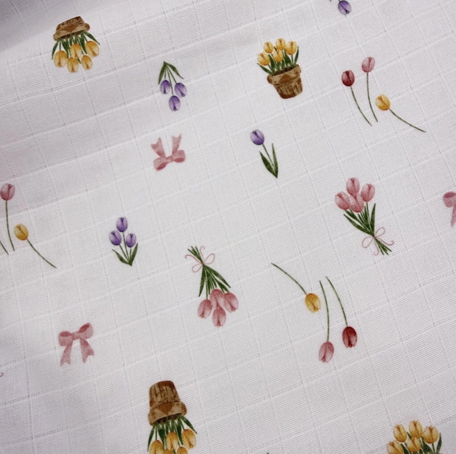 Tecido fralda digital quadriculada jardim - CORTES 1,00m x 0,78m