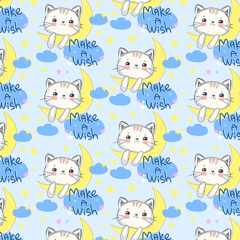 Tricoline estampado gatinhos na lua