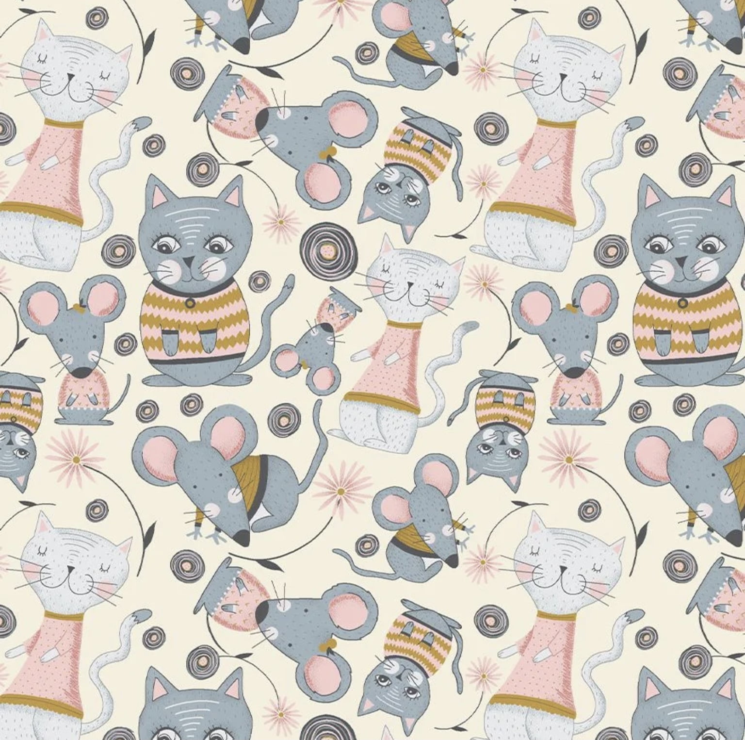 Tricoline estampado kitty garden fundo claro 