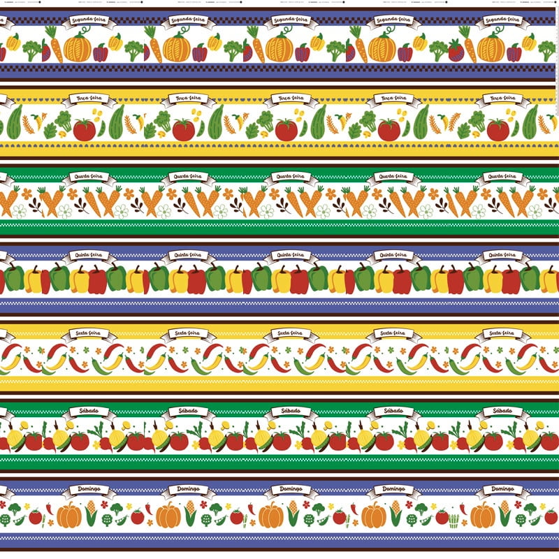 Tricoline estampado semaninha legumes 