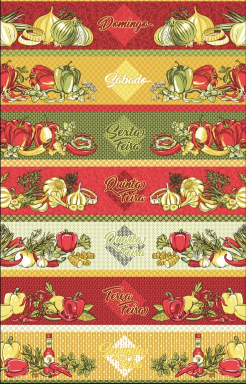 Tricoline estampado semaninha pimentas e legumes