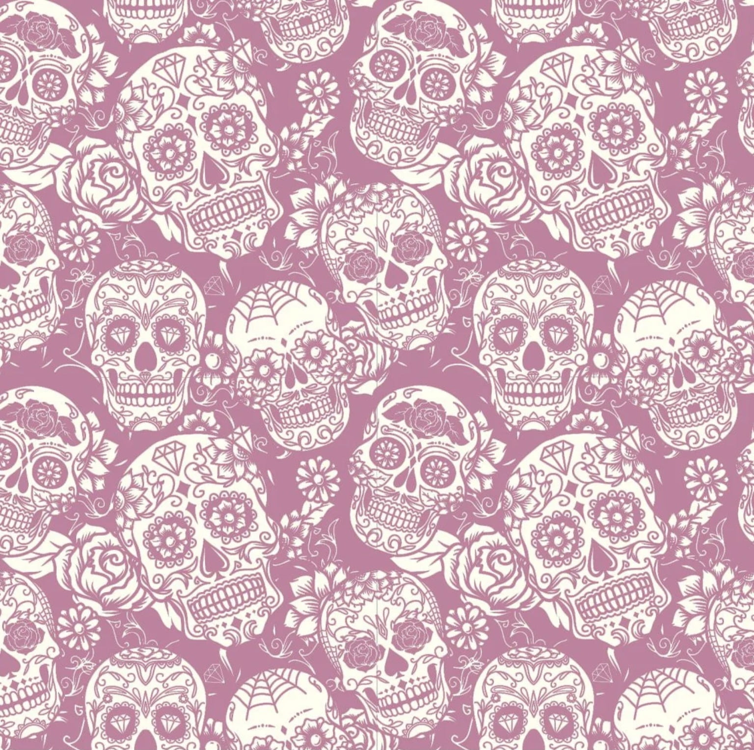 Tricoline estampado caveiras fundo rosa