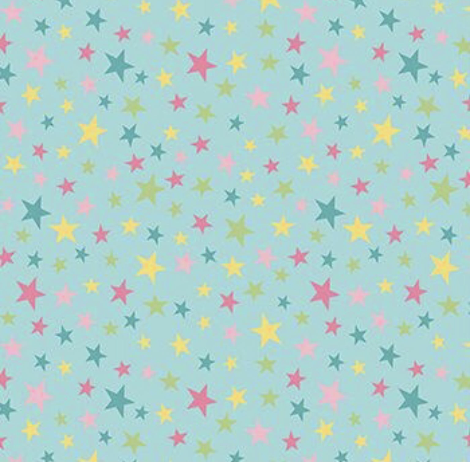 Tricoline estampado estrelinhas coloridas fundo tiffany 