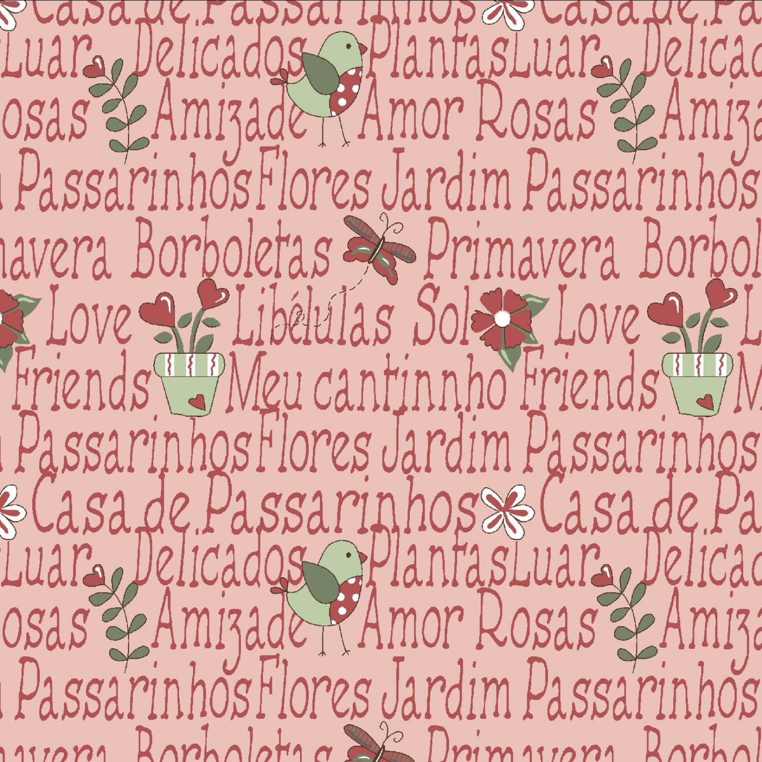 Tricoline estampado mini garden rosa