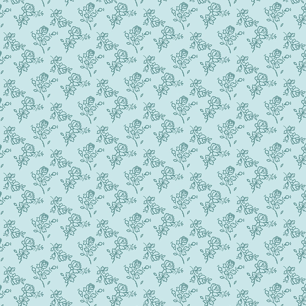 Tricoline estampado floral delicado fundo azul 