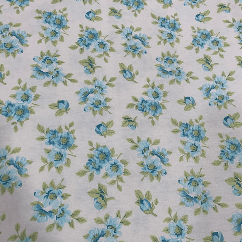 Tricoline estampado floral maior azul fundo off white