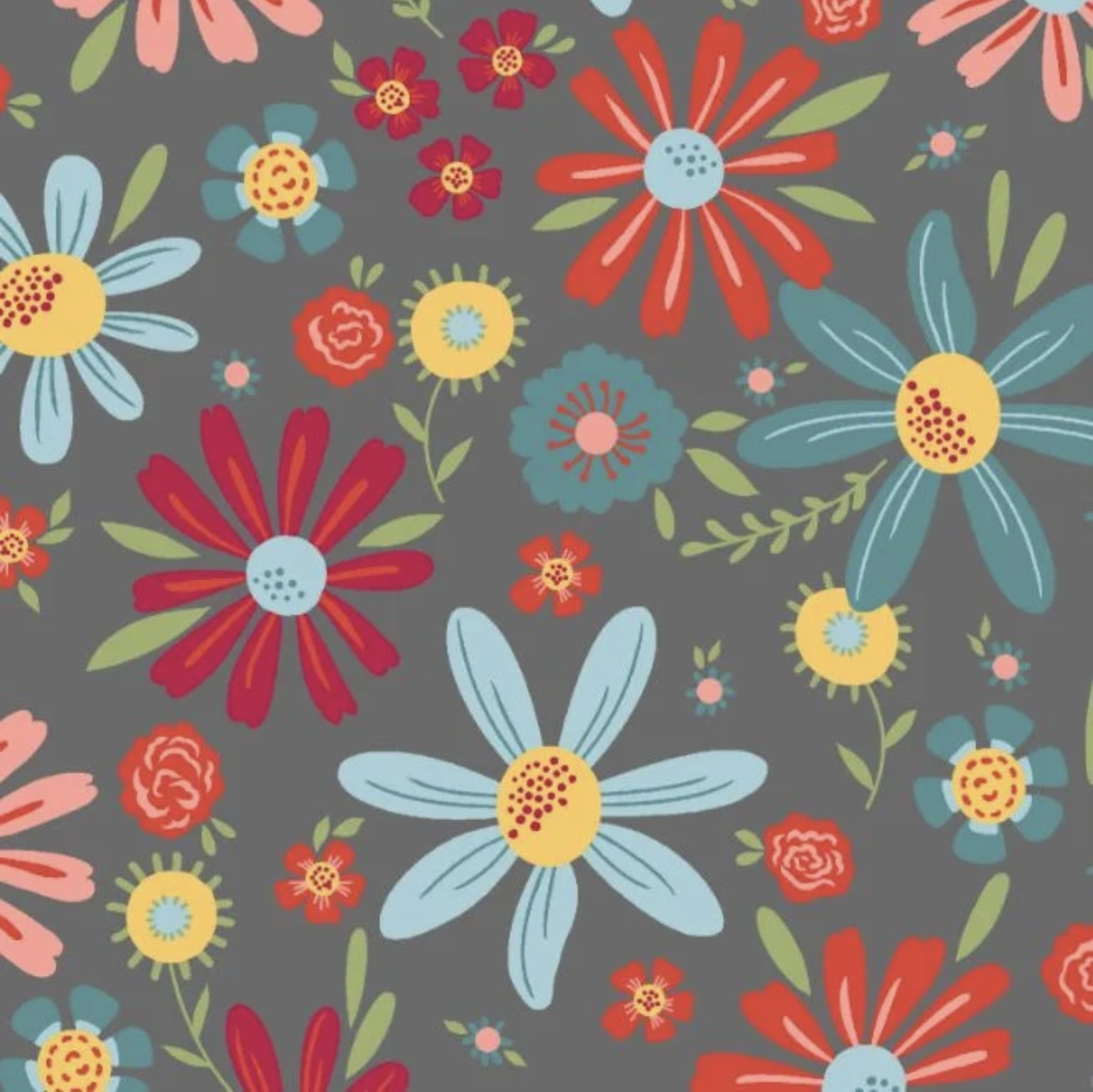Tricoline estampado floral moderno fundo cinza 