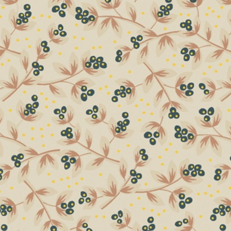 Tricoline estampado Jacobean floral creme e azul petróleo 