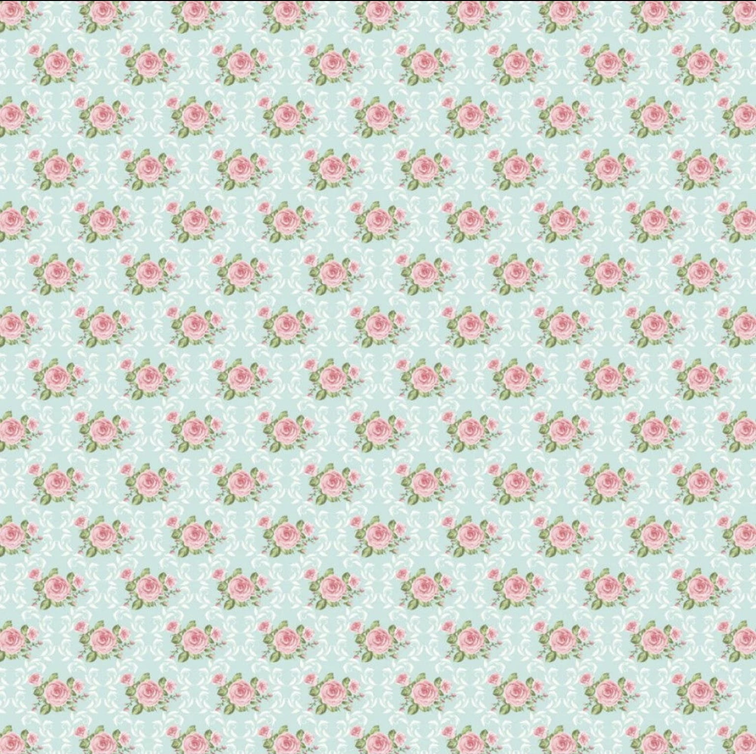 Tricoline estampado rosinhas moldura damask