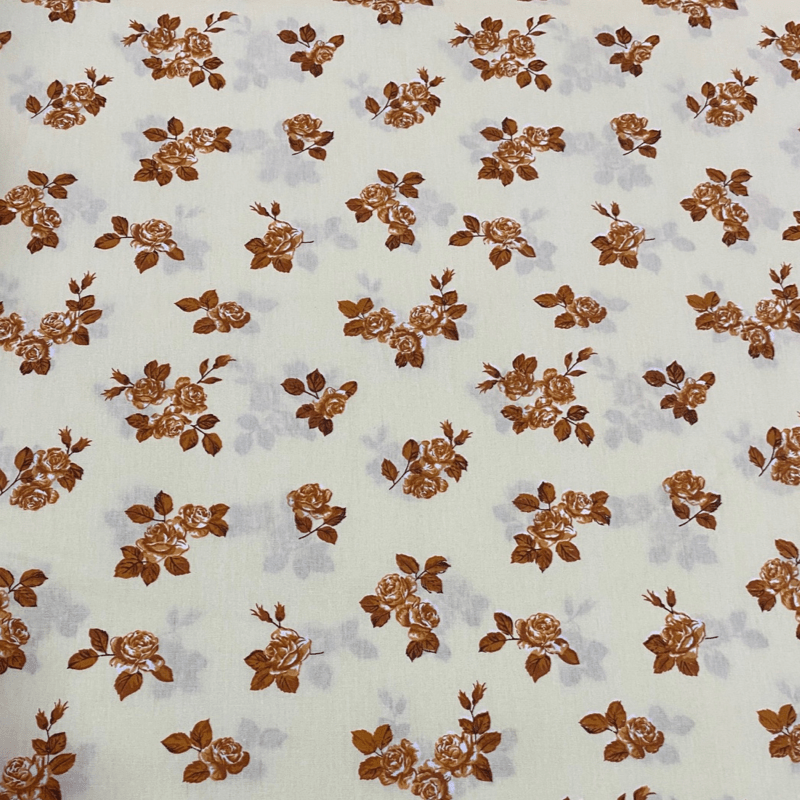 Tricoline estampado vintage roses rosas médias ocre