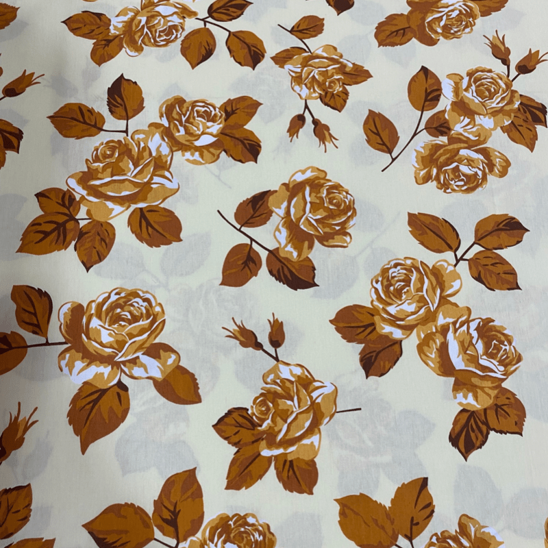 Tricoline estampado vintage roses rosas ocre