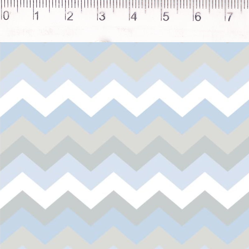 Tricoline estampado chevron azul claro e cinza 