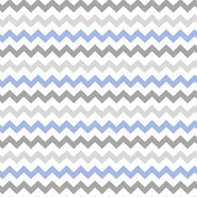 Tricoline estampado chevron Zarah azul e cinza 