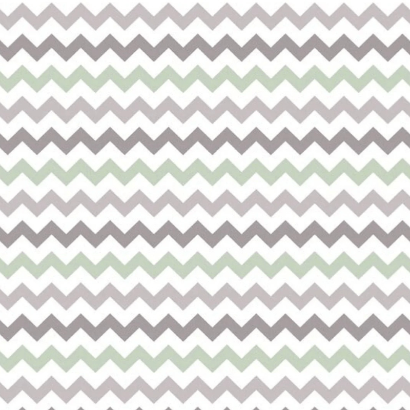 Tricoline estampado chevron Zarah verde e cinza 